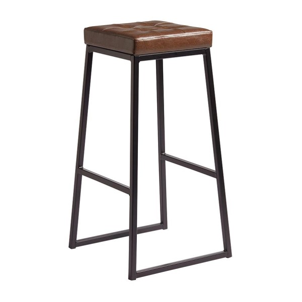 Style Bar Stool Matt Black Frame Vintage Brown Seat Pad ZA.6684ST